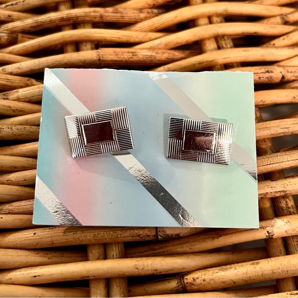 Vintage Polished Chrome Rectangular Cufflinks - image 1